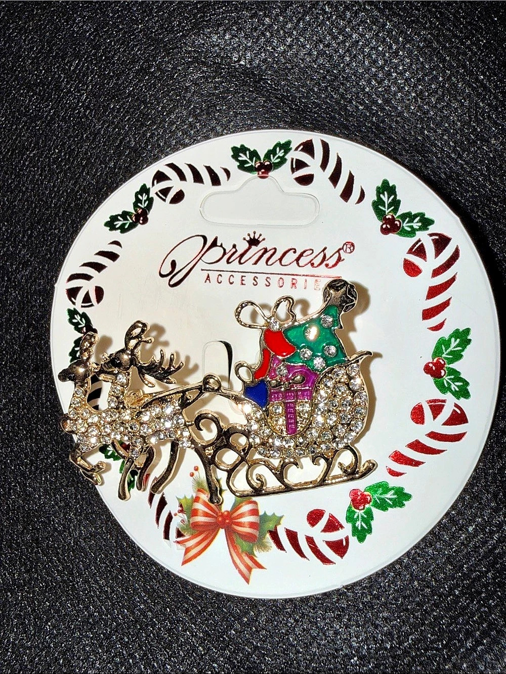 Princess Accessories Santa Sleigh and Reindeer Rhinestone Christmas Brooch